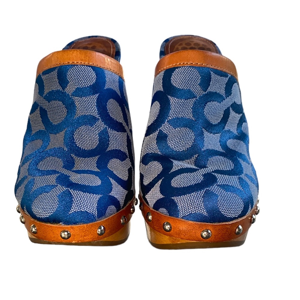 COACH Vintage Bacall Signature Logo Blue Platform Heeled Clogs Mules - 5 - Picture 4 of 14